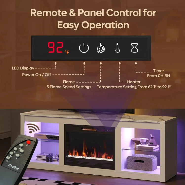 Modern Electric 7 Color LED Fireplace TV Stand for TVs up to 70", White Marble DSERS