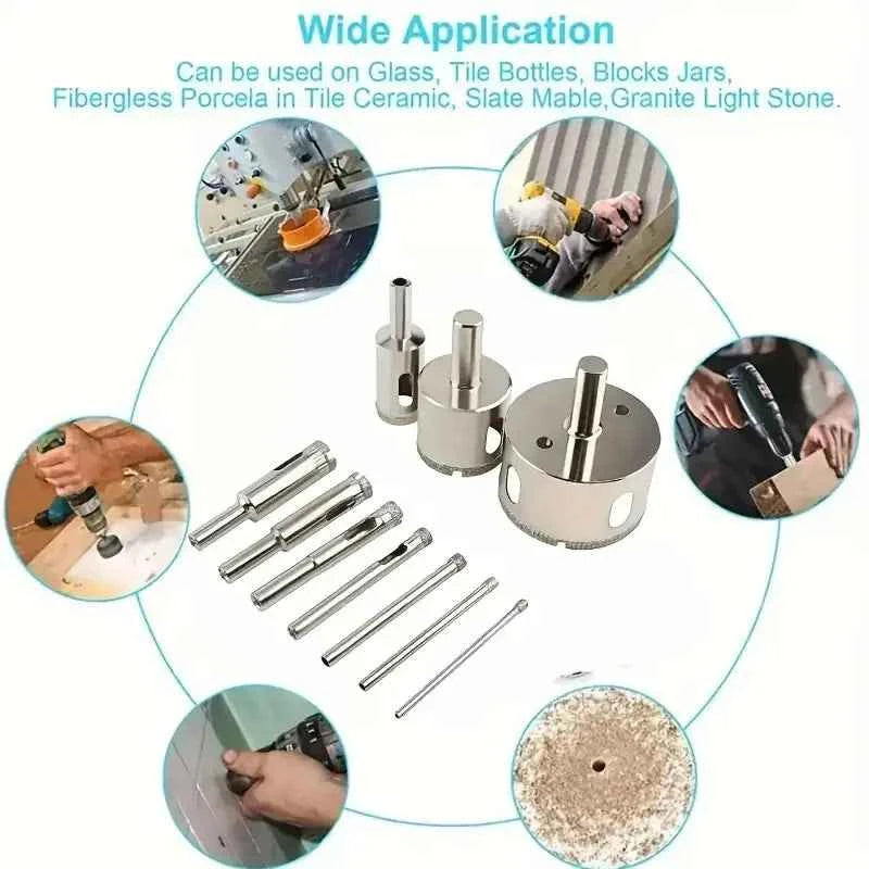 10PCS 3-50mm Diamond Hole Saw Drill Bits Set For Glass Marble Porcelain Tile Cutting Tools Drill Bits Set