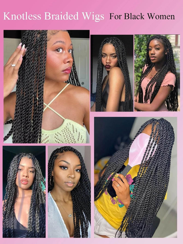 Senegalese Twist Braided Wigs Synthetic Knotless Box Braids Wig For Black Women Full Lace Front Wig Faux Locs Goddess Braids Wig - GiFTiFY