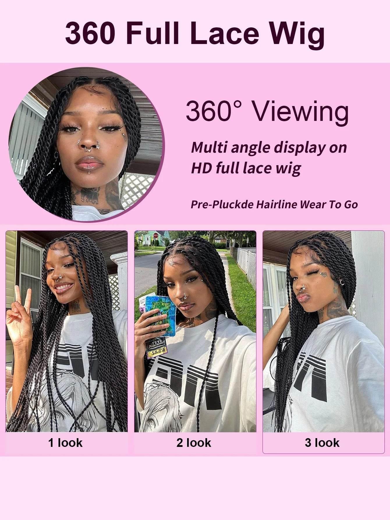 Synthetic Full Lace Frontal Twist Braided Wigs For Black Women Faux Locs Knotless Box Braided Lace Wig Goddess Senegalese Braids - GiFTiFY