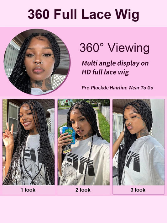 Senegalese Twists Synthetic Braided Wigs Long 40Inch Full Lace Wigs With Baby Hair Knotless Box Braiding Wigs For Black Women GiFTiFY