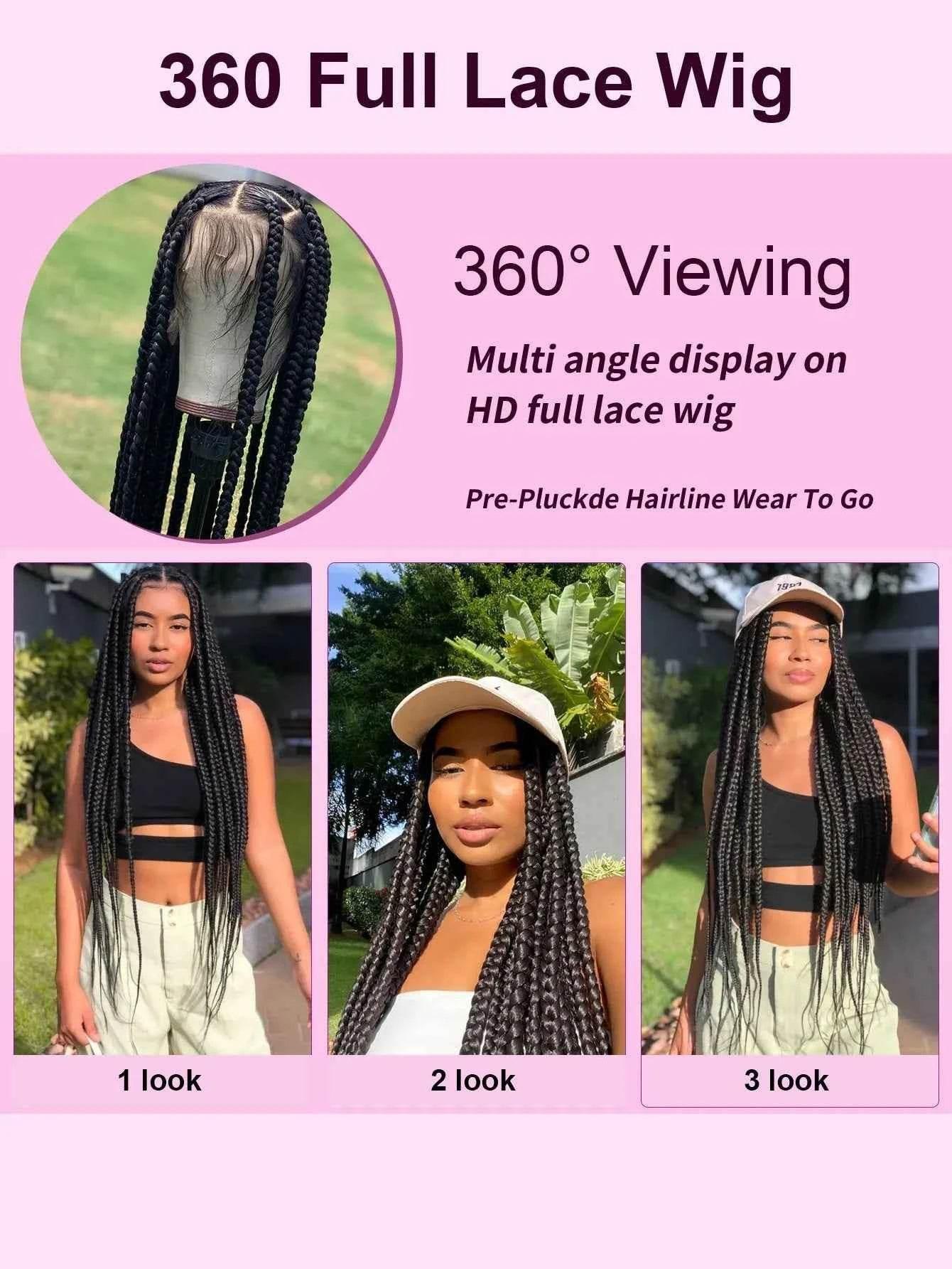 Cornrows Full Lace Braided Wigs Synthetic Knotless Box Braiding Wigs For Black Women 36&