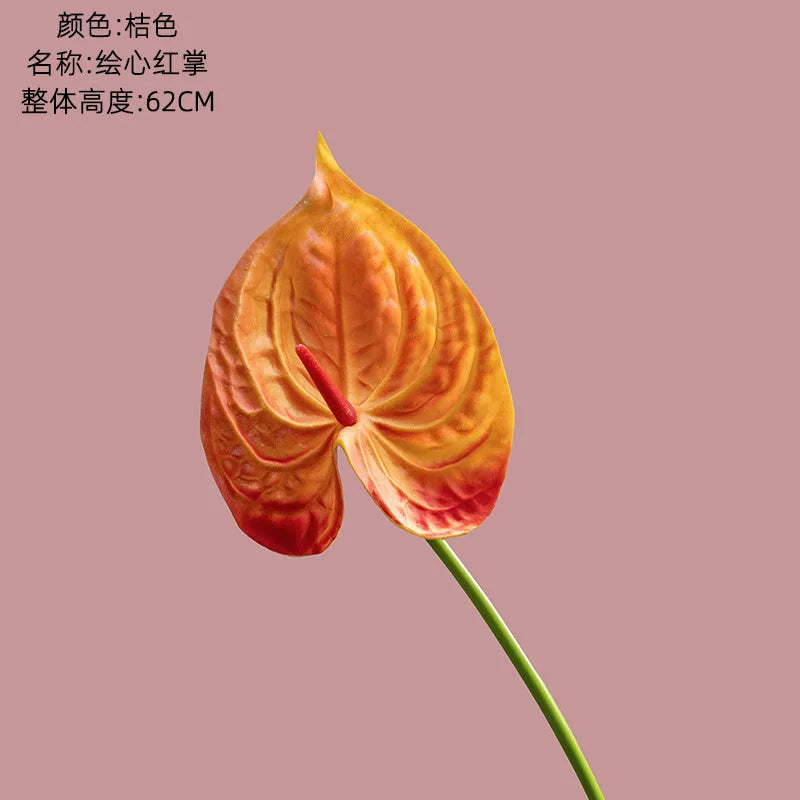 10Pc/lot PU Artificial Flowers Anthurium Bridal Bouquet Wedding Decoration Fake Palm Flowers Home Party Table Floral Arrangement by DSERS