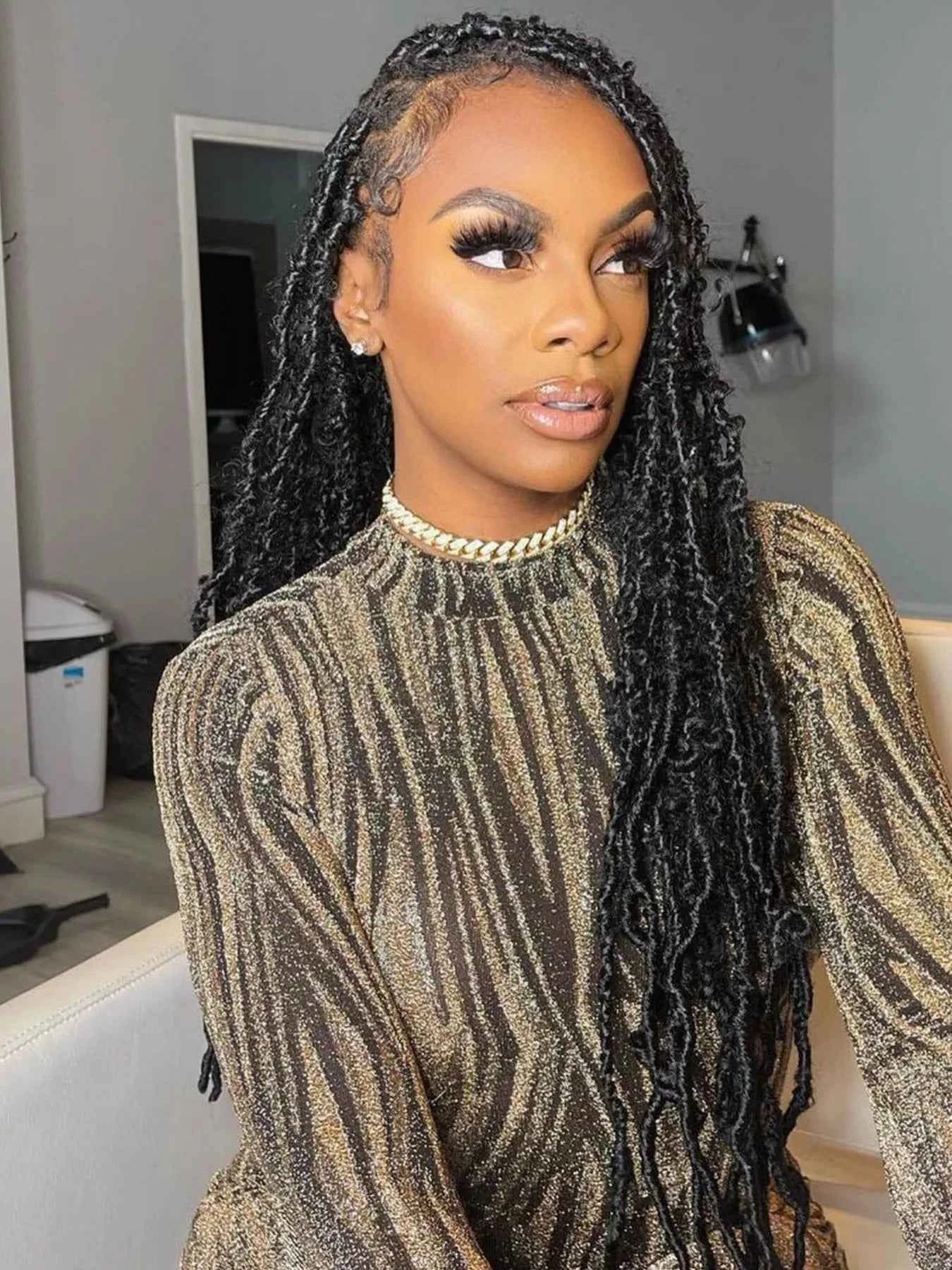 Synthetic Lace Braided Wigs Faux Locs Lace Front Wig for Women Butterfly Locs Braids Wig Long Dreadlocks Free Part 40 Inch