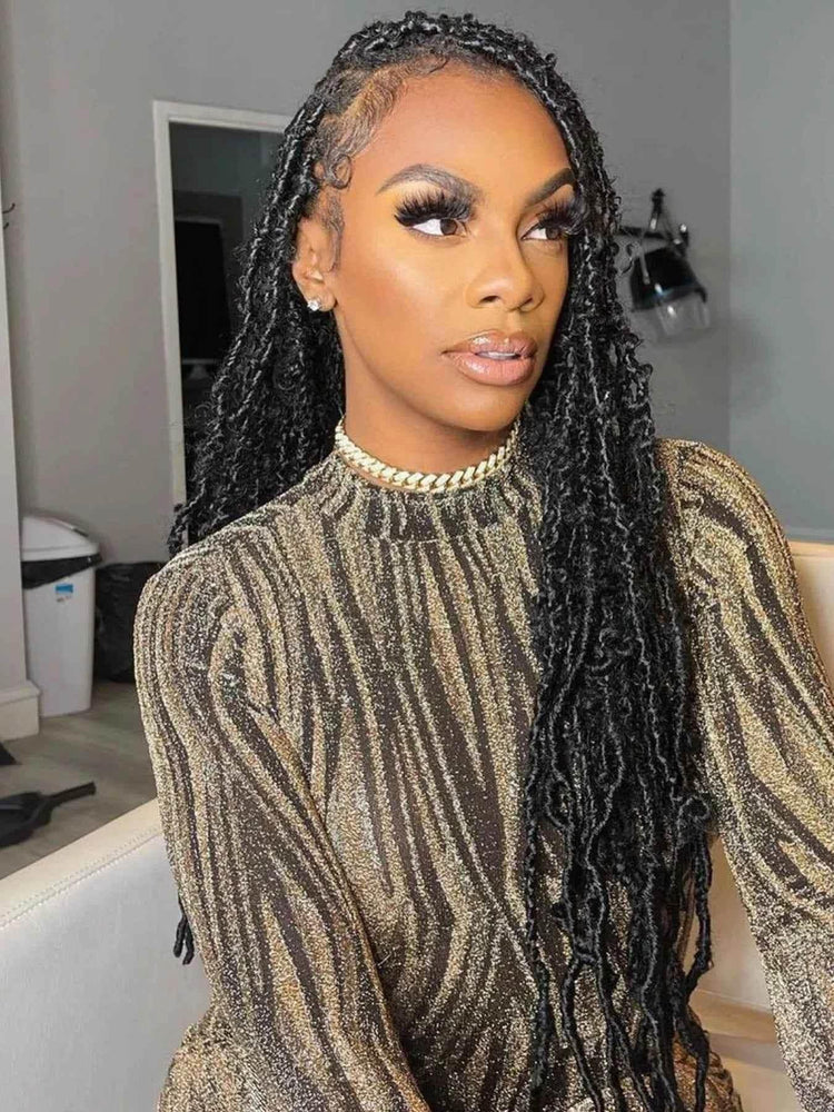 Synthetic Lace Braided Wigs Faux Locs Lace Front Wig for Women Butterfly Locs Braids Wig Long Dreadlocks Free Part 40 Inch - GiFTiFY