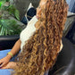 Synthetic Blonde Goddess Boho Box Braided Wigs For Women Braided Full Lace Wig With Curly Hair Ends Big Part Knotless Box Braids