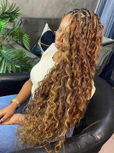 Synthetic Blonde Goddess Boho Box Braided Wigs For Women Braided Full Lace Wig With Curly Hair Ends Big Part Knotless Box Braids - GiFTiFY