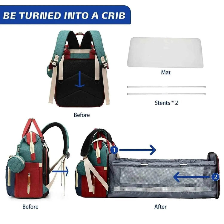 3 In 1 Diaper Bag Backpack Foldable Baby Bed Waterproof Travel Bag with USB Charge Diaper Bag Backpack with Changing Bed 3 types - GiFTiFY