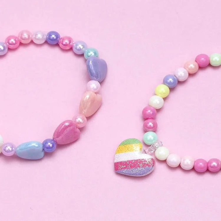 3-Pack Girls Heart Charm Beaded Bracelets Set - GiFTiFY