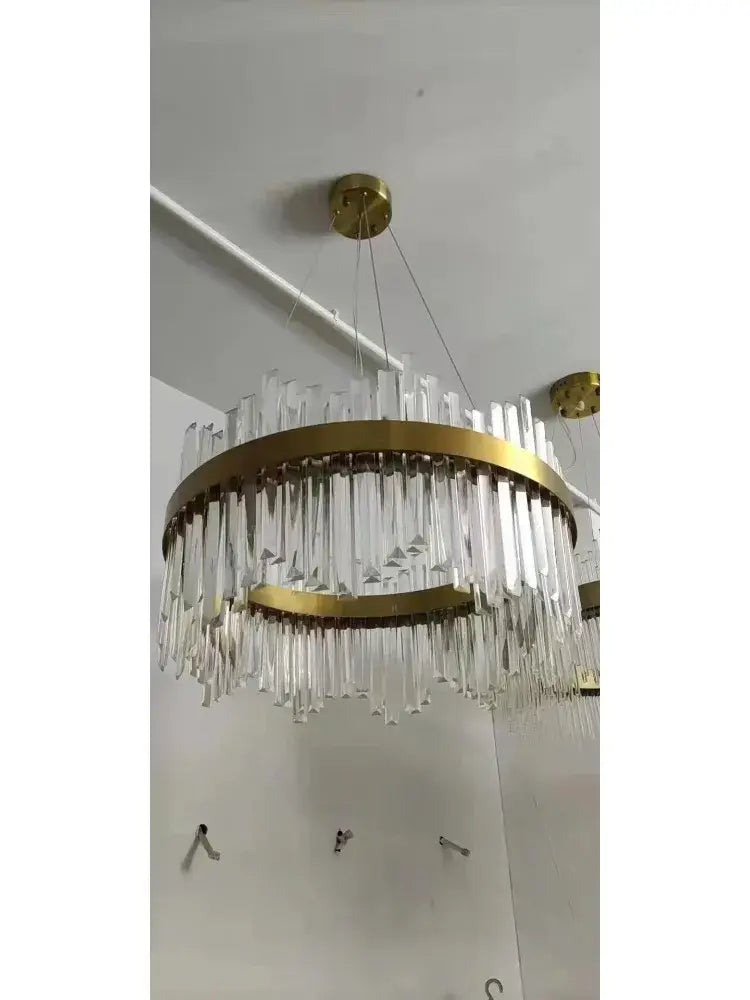 Gold Dia 80cm Crystal Ceiling Pendant Luxury Modest Crystal Chandelier Round Crystal Chandelier