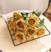 10/1 Heads Golden Silver Rose Artificial Flower DIY Wedding Floral Arrangement Material Silk Bridal Bouquet Photo Prop Home Deco