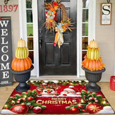 VIKAMA Red Flannel Christmas Santa Claus Entryway Rug Welcome Floor Mat Entrance Carpet Christmas Ornament Living Room Rugs - GiFTiFY