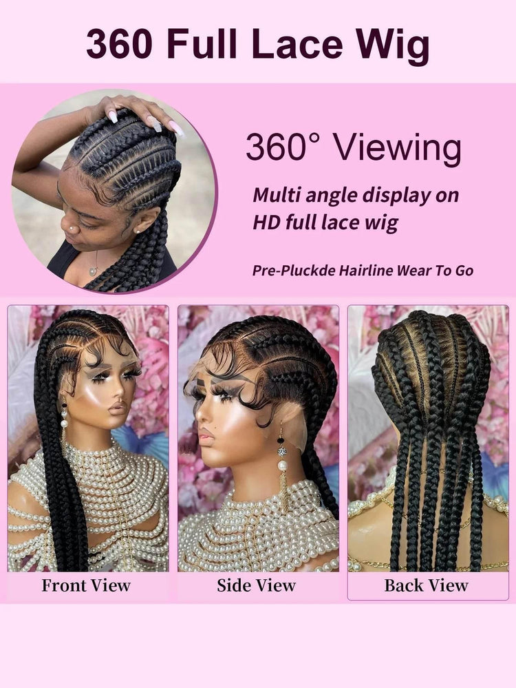 Cornrow Braids Wig Synthetic Full Lace Front Braided Wigs For Black Women 36 Inches Long Locs Goddess Braids Wig With Baby Hair - GiFTiFY