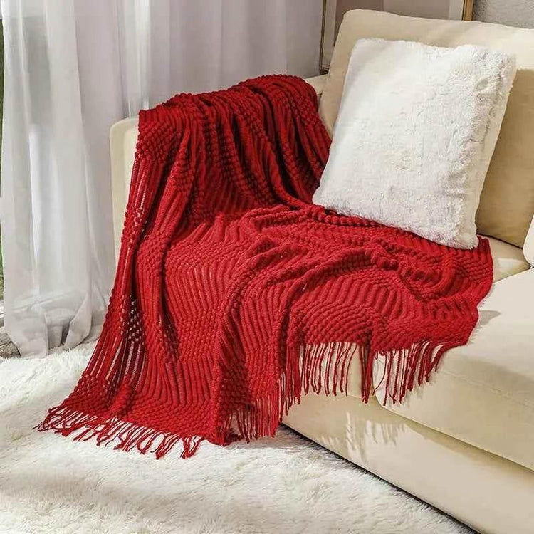 Bohemian Couch Blanket Large Knitted Tassel Throw for Bed Chair Sofa Couch Cover All-Season Blankets Home Decor Soft Comfortable - GiFTiFY