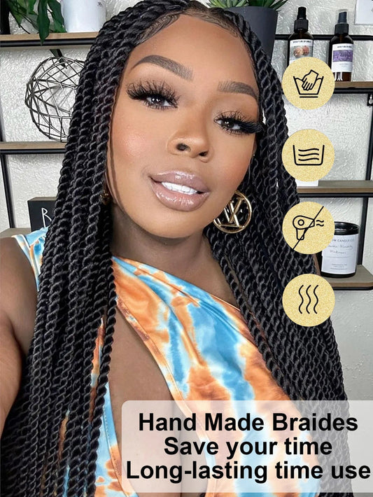 Senegalese Twist Braided Wigs Synthetic Knotless Box Braids Wig For Black Women Full Lace Front Wig Faux Locs Goddess Braids Wig GiFTiFY