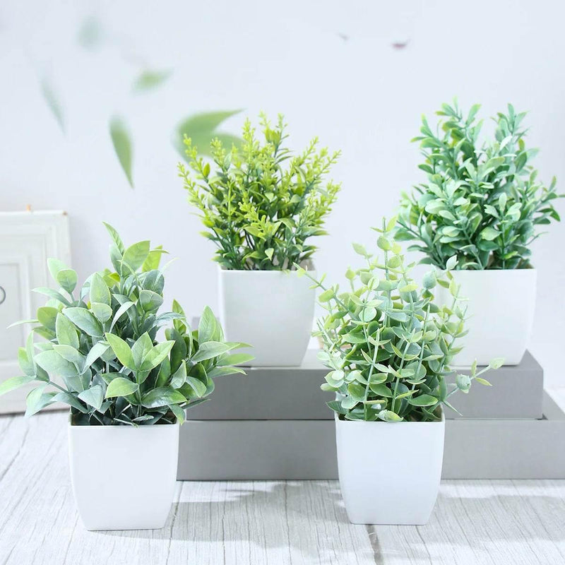1/4pcs Artificial Plants Potted Green Bonsai Small Tree Grass Plant Pot Ornament Fake Flower for Home Garden Decor Wedding Party by DSERS