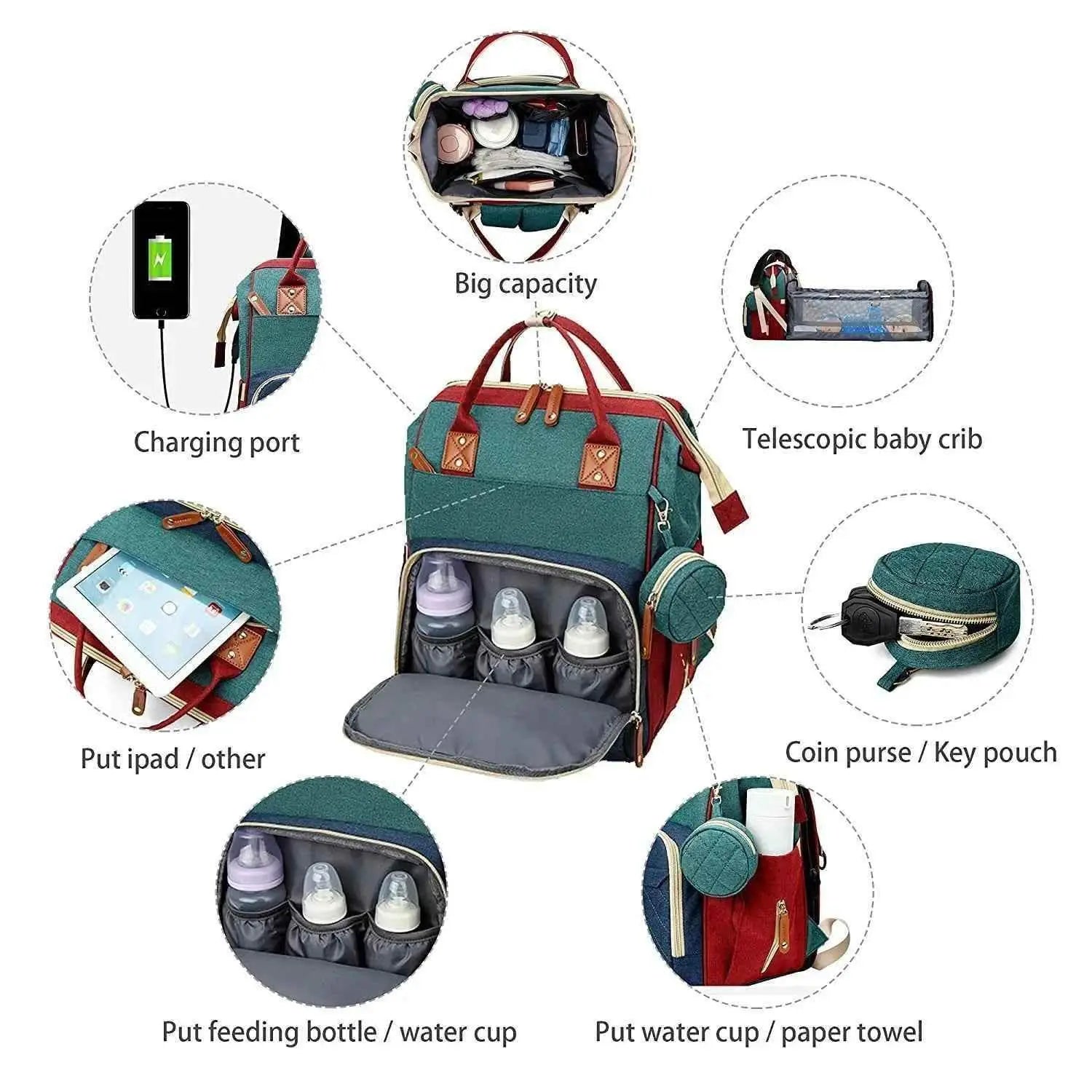 3 In 1 Diaper Bag Backpack Foldable Baby Bed Waterproof Travel Bag with USB Charge Diaper Bag Backpack with Changing Bed 3 types Diaper Bag Backpack by DS