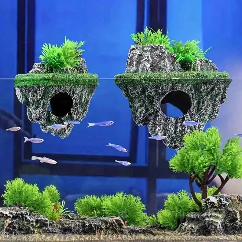 Multi-Use Aquarium Floating Island Décor Rock with Shelter for Fish, Ecological Scenery Rockery for Fish Tank Landscaping Fishtank Decor by DSERS/ https://www.aliexpress.us/item/3256808438306553.html?supplyId=159831080&gatewayAdapt=glo2usa4itemAdapt