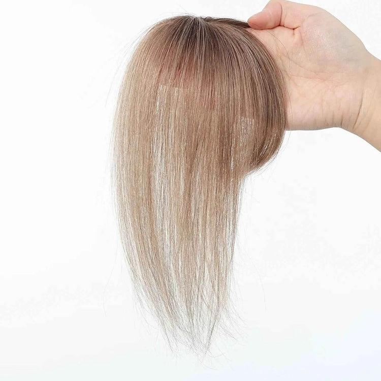 100% Remy Human Hair Toppers with Bangs Light Brown Hairpieces 3D Wispy Human Hair Bangs for Women Thin Hair Real Human Hair Topper Clip In - GiFTiFY