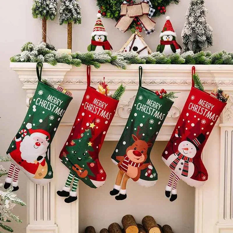 Christmas Stocking Large Stockings Santa Snowman Candy Gift Socks Tree Ornament Decorations for Family Holiday Xmas Party Decor