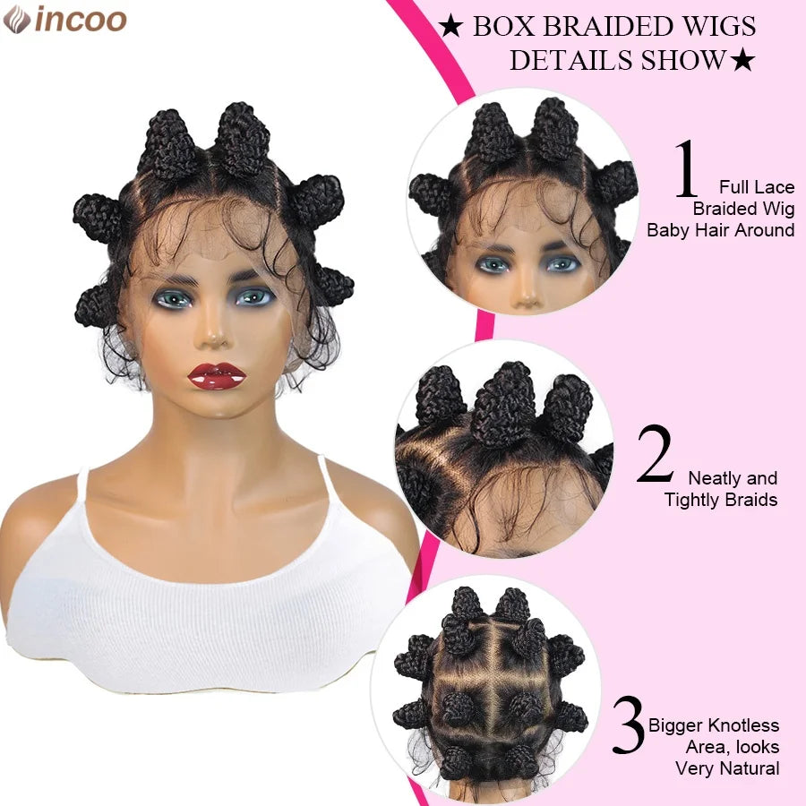 Summer Synthetic Bantu Knots Cornrows Braided Wigs Knotless Large Box  Braids Wig Full Lace Wig For Black Women Handmade Twists GiFTiFY