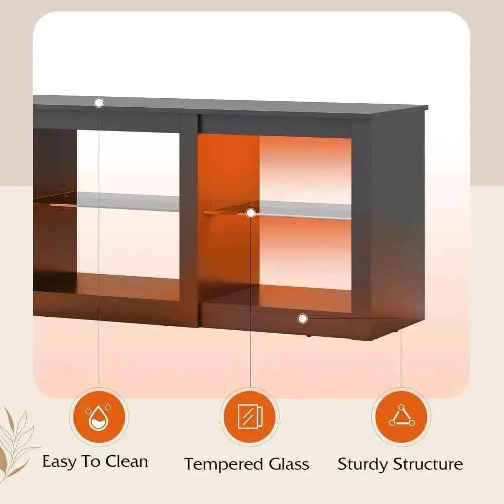 LED TV Stand for 65-Inch TV, 58-Inch Entertainment Center with Adjustable Glass Shelves, Modern Media Console for Living - GiFTiFY