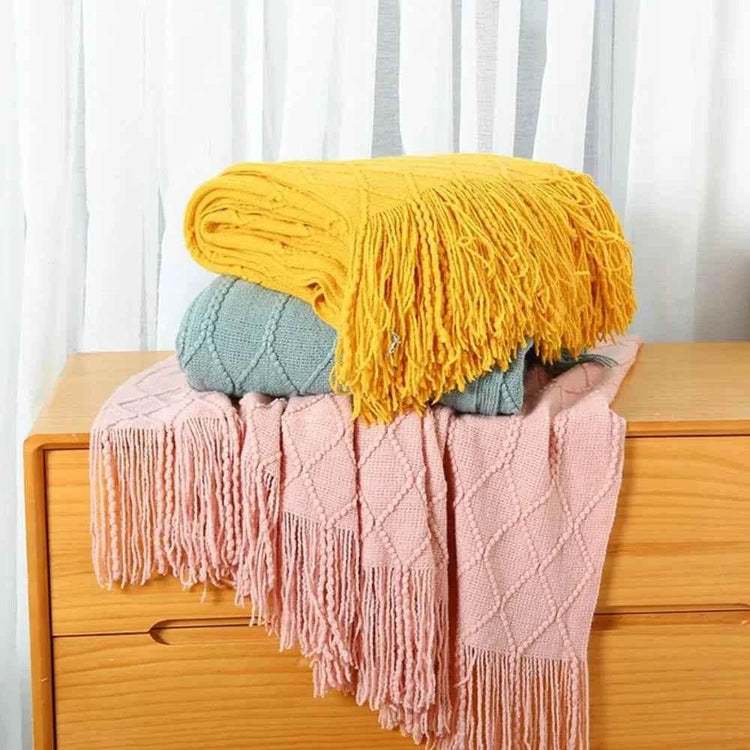 Bohemian Couch Blanket Large Knitted Tassel Throw for Bed Chair Sofa Couch Cover All-Season Blankets Home Decor Soft Comfortable - GiFTiFY
