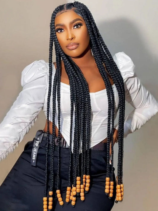 Tribal Synthetic Cornrow Braided Wigs Full Lace Wig 36Inches Knotless Jumbo Knotless Box Braids Wig Square Part For Black Women GiFTiFY