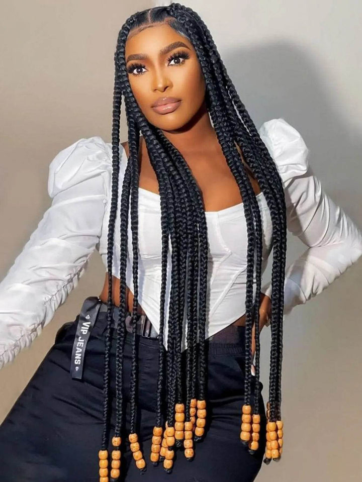 Tribal Synthetic Cornrow Braided Wigs Full Lace Wig 36Inches Knotless Jumbo Knotless Box Braids Wig Square Part For Black Women - GiFTiFY