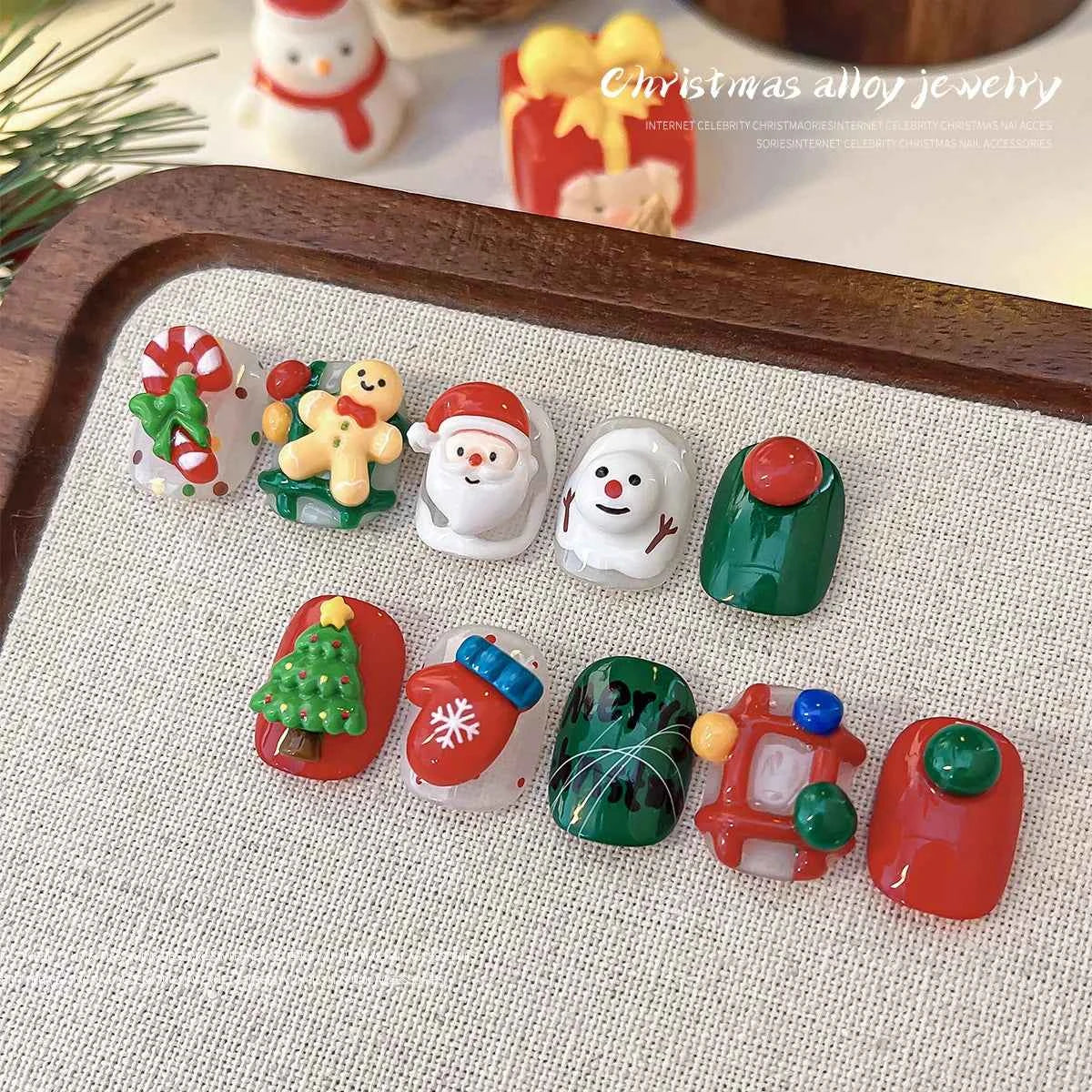 Christmas Series Nail Art Accessories 3D Resin Nail Charms Cute Bells Reindeer Snowman Cartoon Versatile Winter Nail Decorations