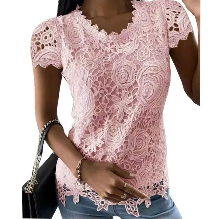 Stylish Summer Lace V Neck Blouse for Women - GiFTiFY