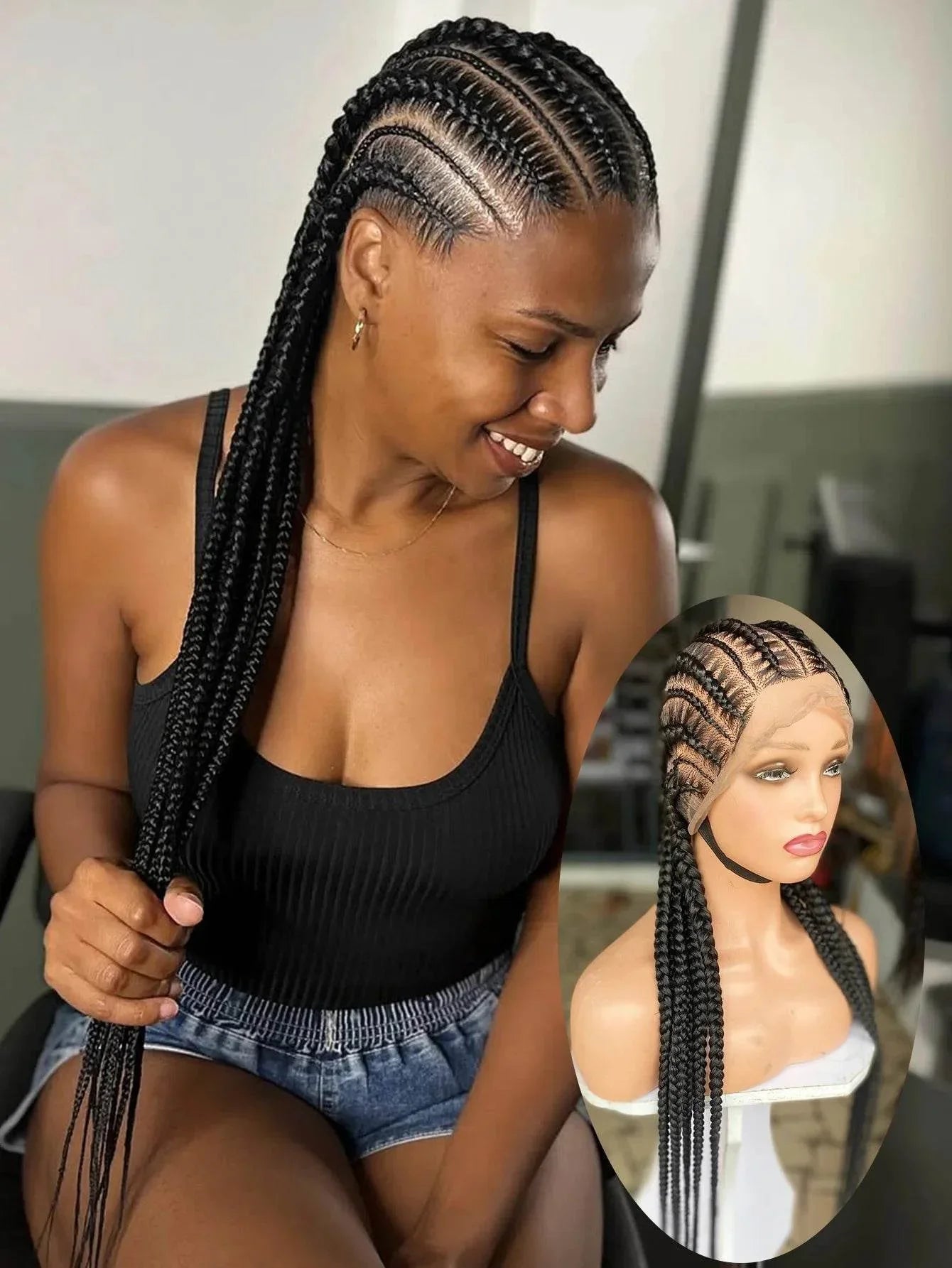 Cornrow Braids Wig Synthetic Full Lace Front Braided Wigs For Black Women 36 Inches Long Locs Goddess Braids Wig With Baby Hair - GiFTiFY
