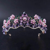 Luxury Baroque Purple Crystal Pearl Bridal Crown Tiara Magnificent Rhinestone Diadem for Bride Headband Wedding Hair Accessories - GiFTiFY