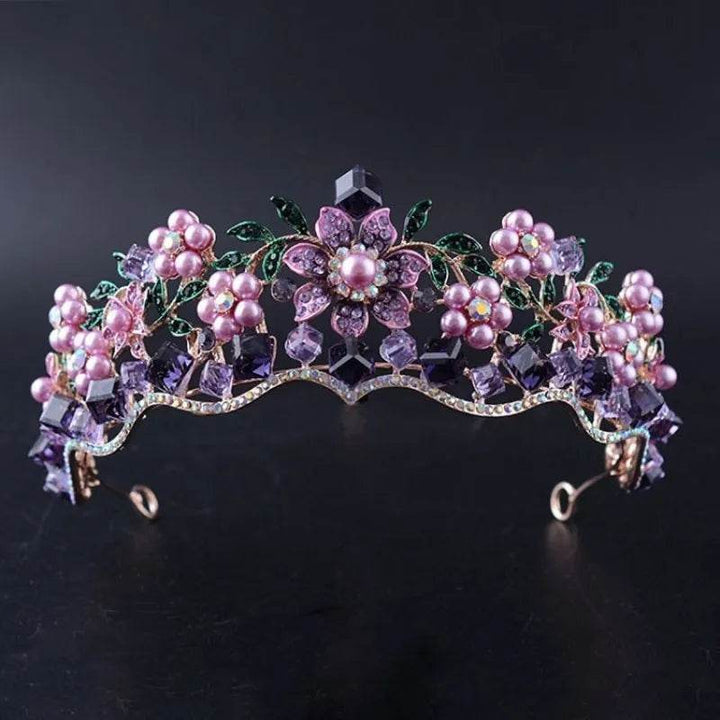 Luxury Baroque Purple Crystal Pearl Bridal Crown Tiara Magnificent Rhinestone Diadem for Bride Headband Wedding Hair Accessories - GiFTiFY