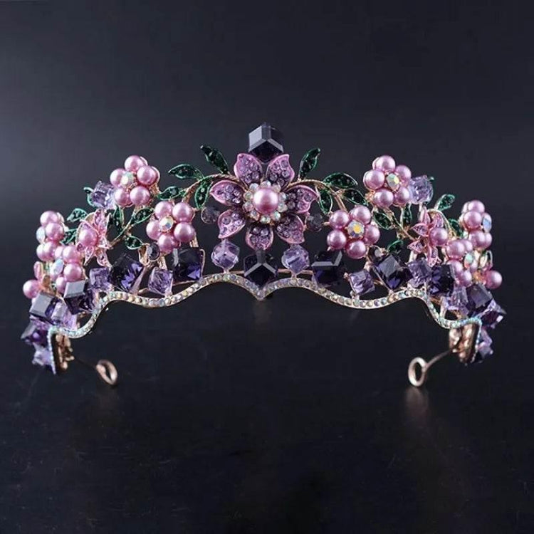 Luxury Baroque Purple Crystal Pearl Bridal Crown Tiara Magnificent Rhinestone Diadem for Bride Headband Wedding Hair Accessories - GiFTiFY