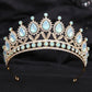 Baroque Blue Green Pink Opal Tiara Crowns Hair Jewelry Rhinestone Diadem Birthday Party Wedding Crystal Bridal Crown Accessories DSERS