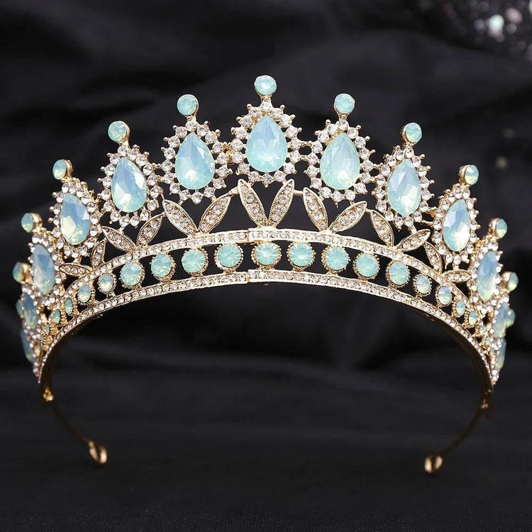 Baroque Blue Green Pink Opal Tiara Crowns Hair Jewelry Rhinestone Diadem Birthday Party Wedding Crystal Bridal Crown Accessories - GiFTiFY