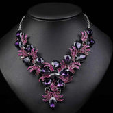 Luxury Purple Crystal Flower Jewelry Set for Women Rhinestone Stud Earrings & Necklace Wedding Party Accessory Bridal Gift by George Black