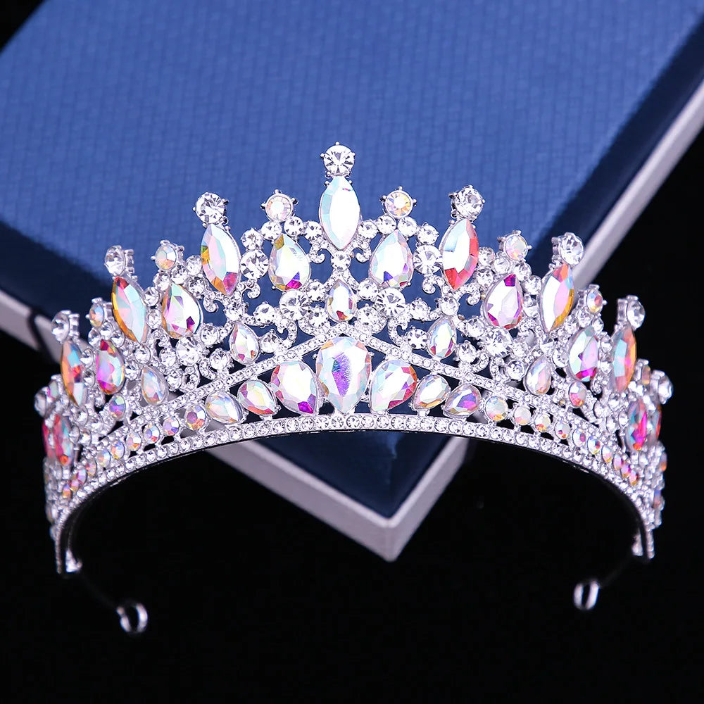 Baroque Pink Opal Crystal Bridal Crown Royal Queen Tiaras Rhinestone Pageant Prom Diadem Princess Wedding Crown Hair Accessories GiFTiFY