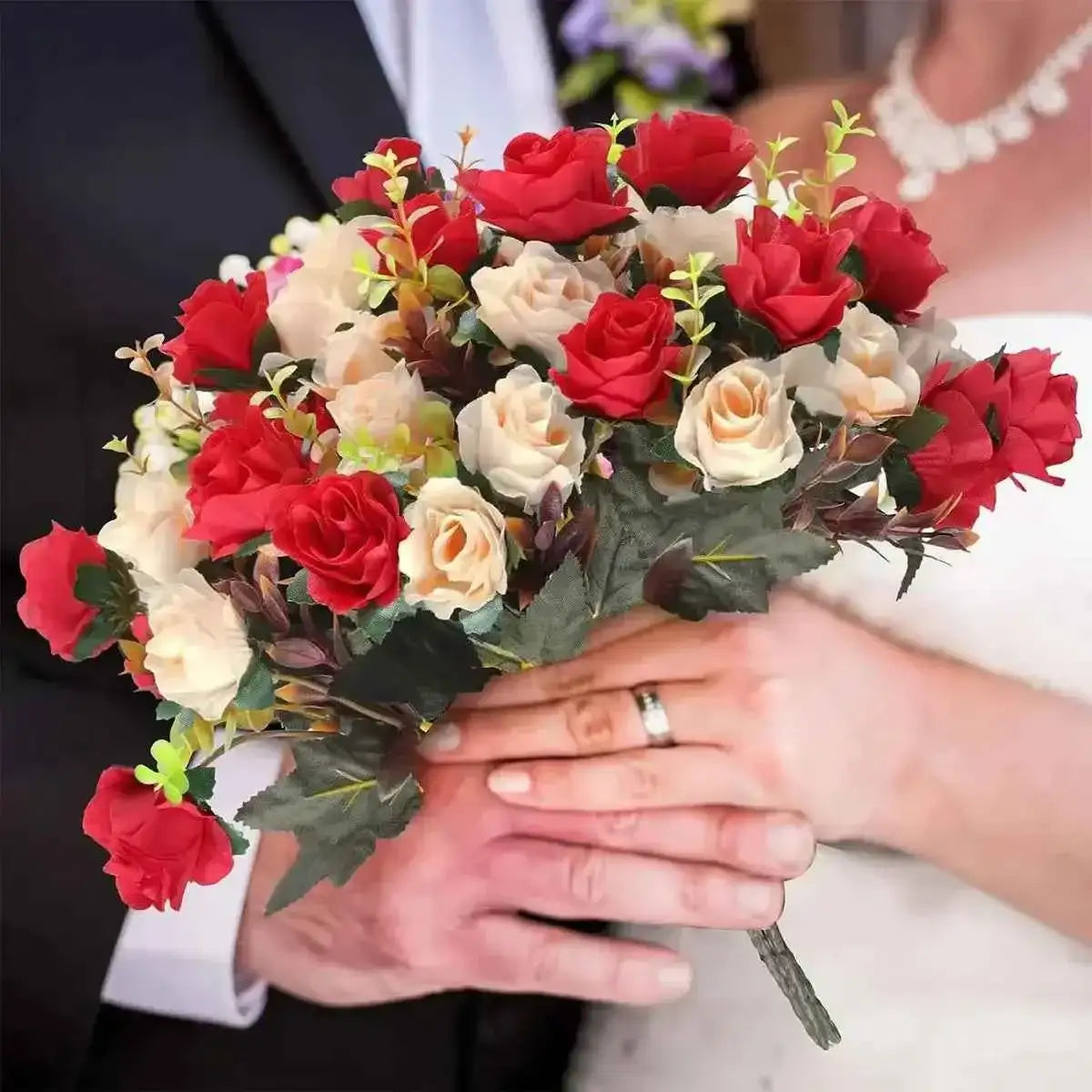 12 Heads Rose Artificial Flowers Fake Two color Flowers with Stems Faux Roses Flower Bouquets Home Wedding Christmas Party Decor by DSERS