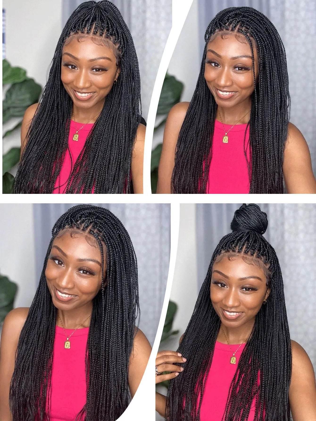 Synthetic Small Square Cornrows Braided Wigs Full Lace Knotless Box Braids Wig For Black Women 36 Inch Locs Goddess Braiding Wig - GiFTiFY