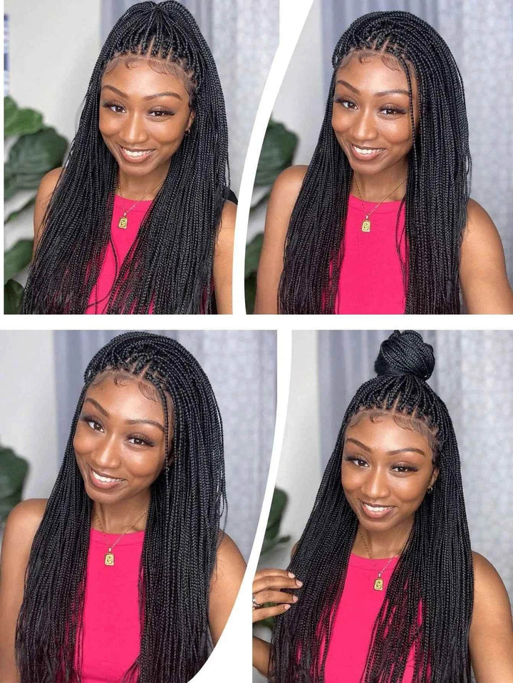 36Inch Cornrow Braided Wigs Synthetic Full Lace Knotless Braided Lace Wig With Baby Hair Small Part Braids Wig For Black Women - GiFTiFY
