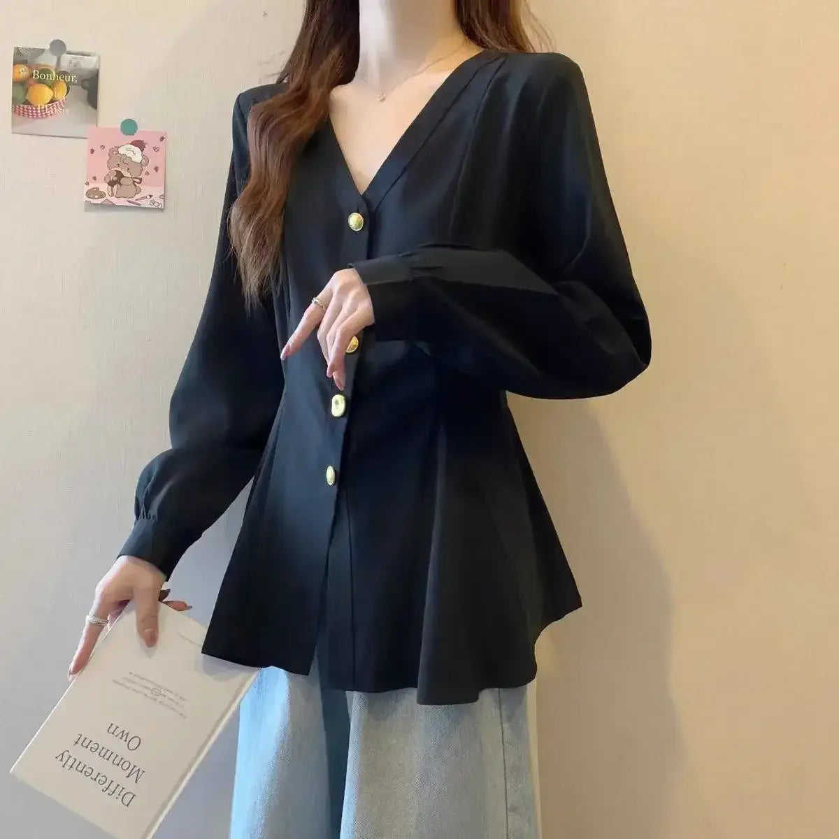 Elegant V-Neck Casual Blouse for Women