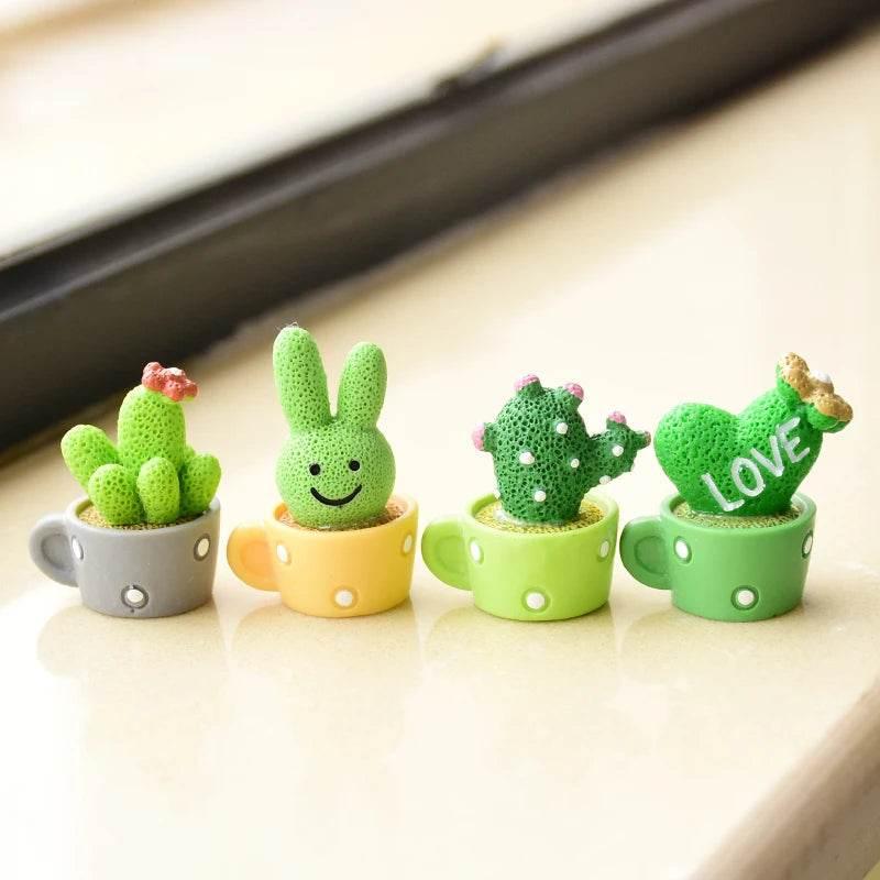 4Pcs/set Resin Succulent Cactus Mini Green Plant Bonsai Small Tree Pot Car Office Home Living Room Decoration Wedding Party Gift by DSERS