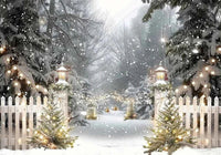 White Christmas Fireplace Background Xmas Tree Garland Gift Photography Backdrop Family Kids
