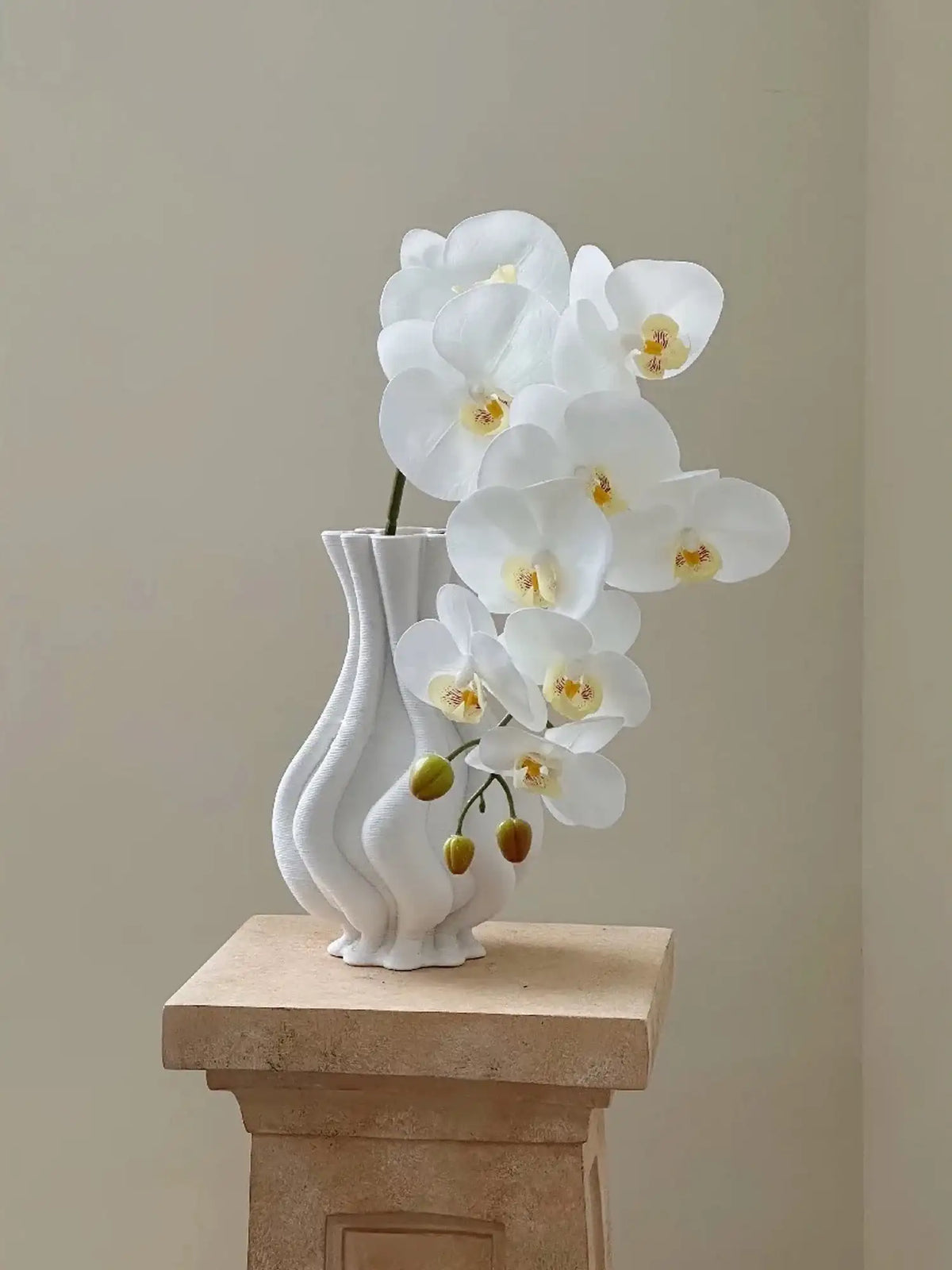 Real Touch Artificial Orchid Flowers 9 Heads White Phalaenopsis Long Stem Yellow Faux Orchids for Home Wedding Centerpiece Decor by DSERS