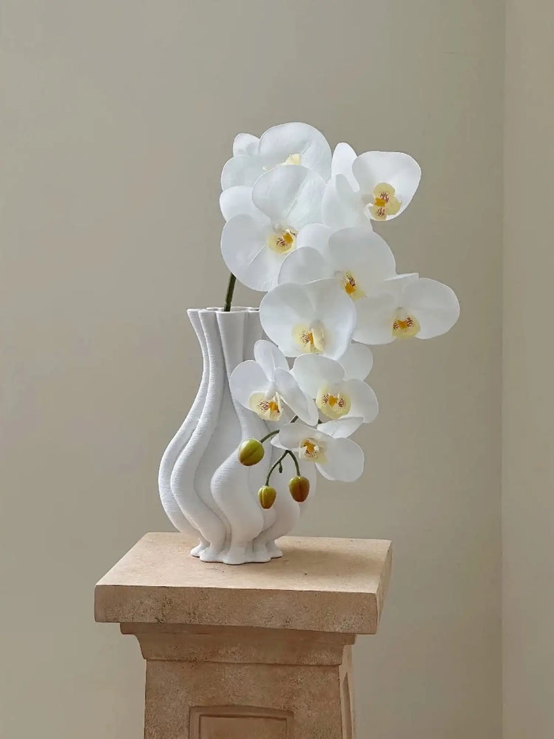 Real Touch Artificial Orchid Flowers 9 Heads White Phalaenopsis Long Stem Yellow Faux Orchids for Home Wedding Centerpiece Decor by DSERS
