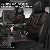3D Foam Mesh Leather Car Seat Covers Full Set, Breathable Faux Leather, Universal Fit for SUV Truck Sedan, Armrest & Airbag Compatible, Black Red GiFiFY