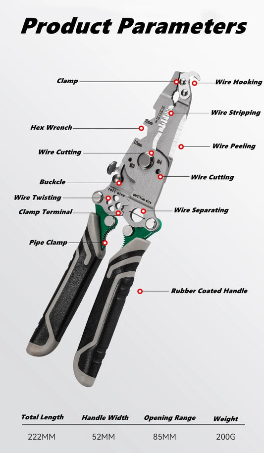 Multifunctional Wire Stripper with Electrical Test Pen Foldable Cable Cutter Crimper Tool, Electrical Folding Pliers for Cutting GiFTiFY