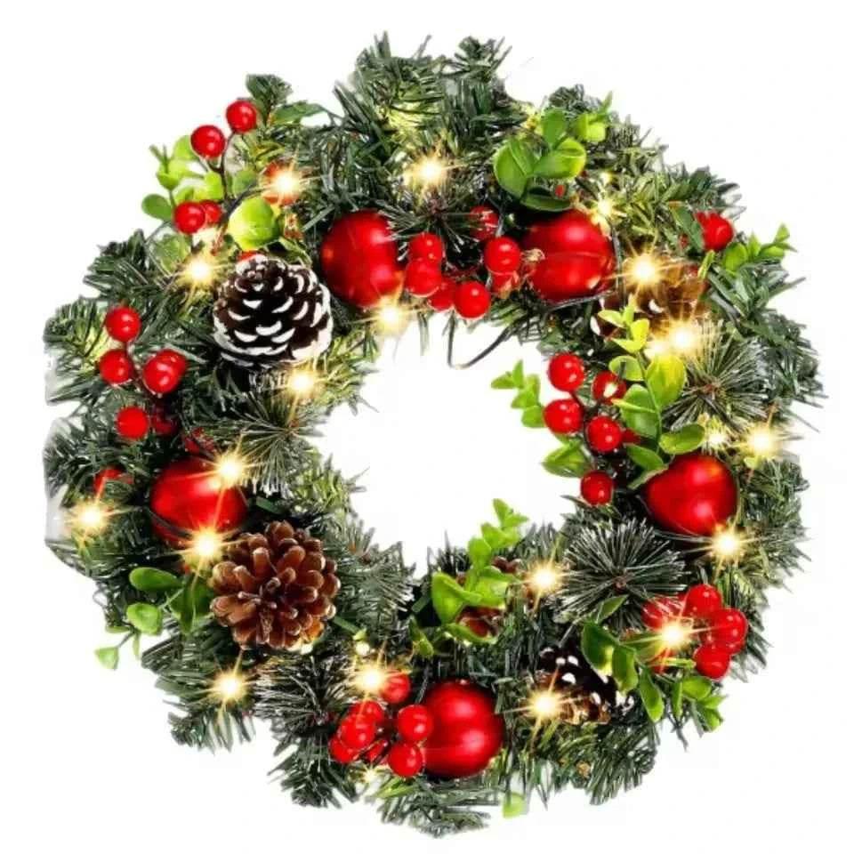 20-60cm Christmas Wreath with LED Fairy Light Door Hanging Garland Pine for Home Decorations Xmas Party Supplies Happy New Year - GiFTiFY